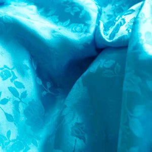 Turquoise Rose Satin Jacquard