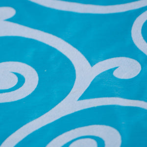 Flocked Aqua Tafffeta with White Swirls Fabric