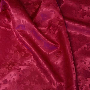 Wine Red Rose Satin Jacquard Fabric by the Yard