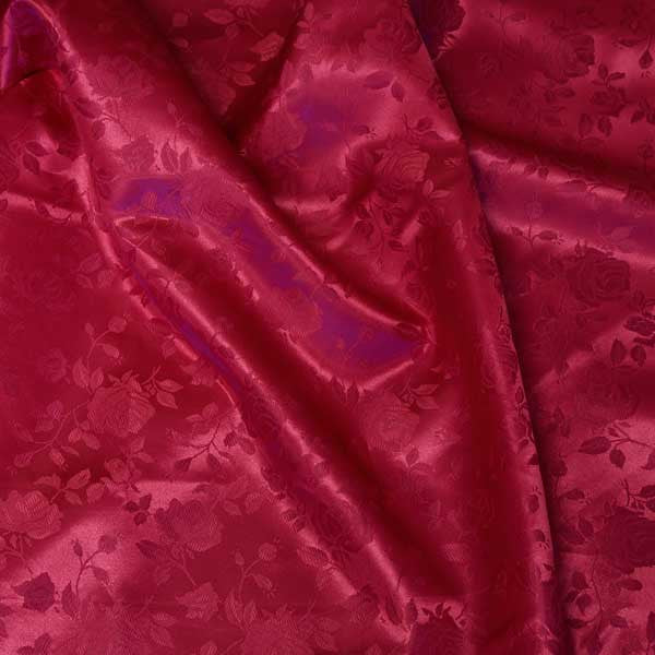 Cranberry Floral Satin Jacquard Fabric