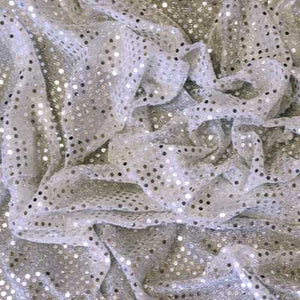 White with Silver Flakes Confetti Dot Sequin Cheer Bow Costume Fabric by the Yard