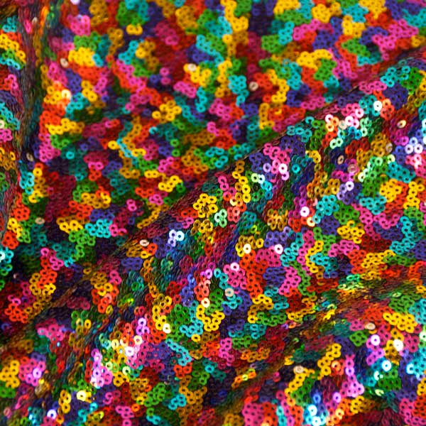 3mm Mini Sequins Fabric Stretch Material Sparkling Paillettes - 130cm or  51 wide - Rainbow - Lush Fabric
