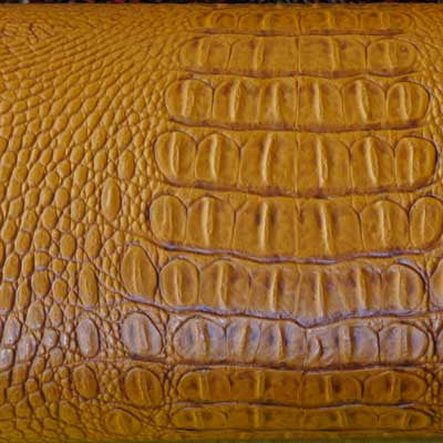 Duotone Mustard and Brown Crocodile Vinyl Fabric