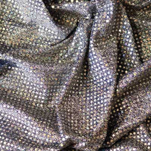 Silver on Navy Blue Confetti Dot Sequin Cheer Bow Costume Fabric by the Yard