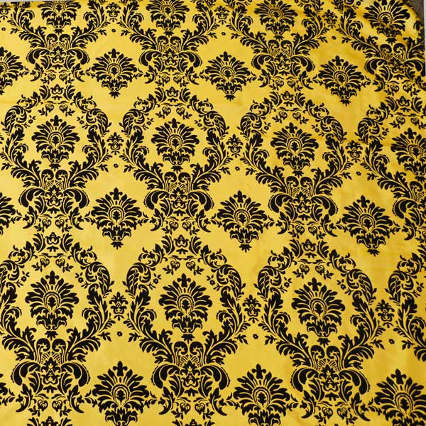 Flocked Gold Taffeta w/ Black Velvet Damask Fabric