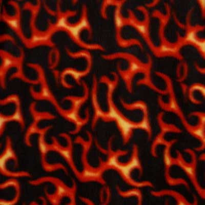 Black with Red and Gold Flame Fleece Fabric