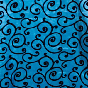 Flocked Turquoise Taffeta with Black Swirls