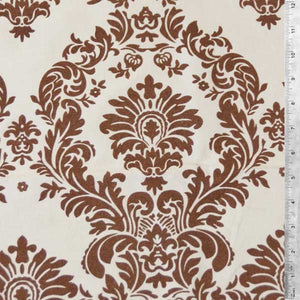 Flocked Ivory Taffeta w/ Brown Velvet Damask Fabric