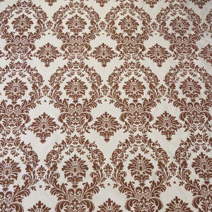 Flocked Ivory Taffeta w/ Brown Velvet Damask Fabric