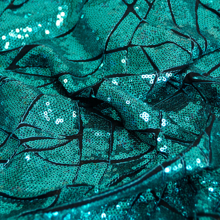 Veined Turquoise Green Mini Glitz Sequin Cheer Bow Costume Fabric