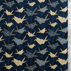 Origami Birds Blue/Gold by Marketa Stengl - 100% Cotton