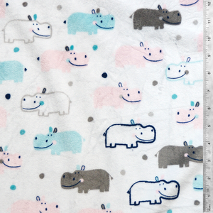 Deluxe Pink Hippos Minky Fur Fabric