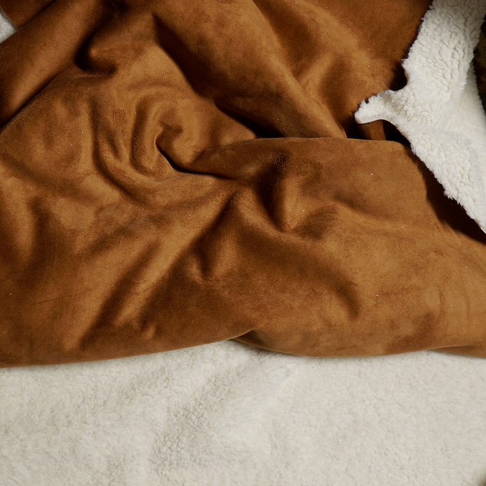 Tan Suede Back Sherpa Faux Fur Fabric