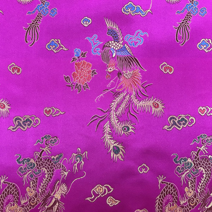 Chinese Dragon Satin Brocade Fabric - Cerise