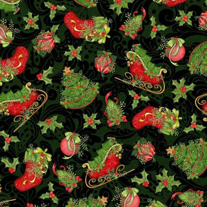 Christmas Holly Vines 100% Cotton