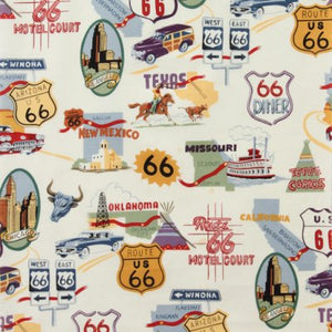Route 66 on White - Alexander Henry Collection 100% Cotton Fabric
